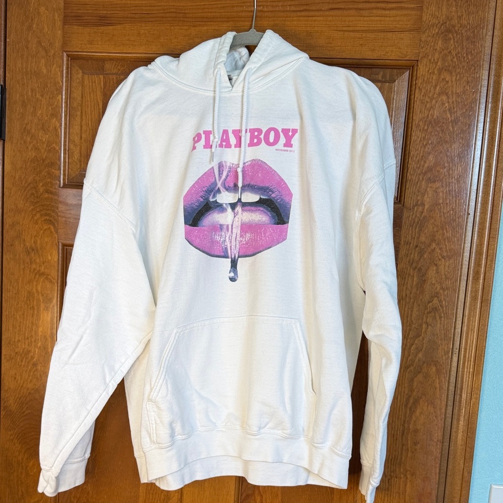 PLAYBOY White Hoodie with Pink Graphic